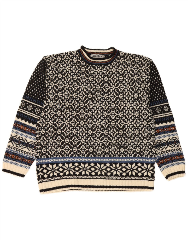 Lerros Herre Crew Neck sweater Medium Black Fair Isle Wool