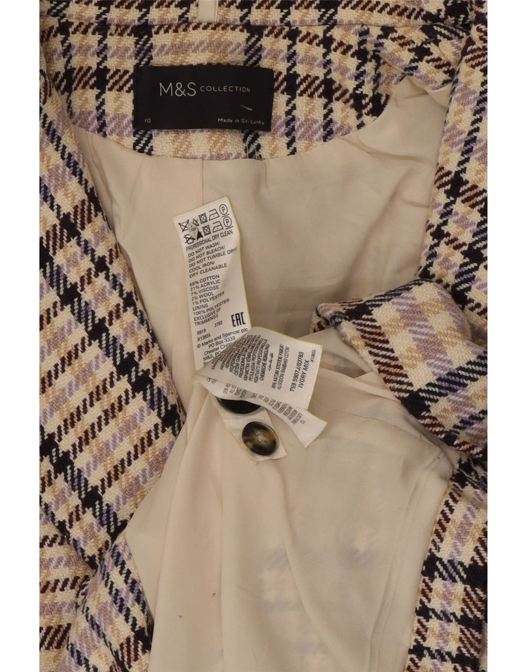 Marks & Spencer Dame Blazer Jacket UK 10 Small Multicolored Check