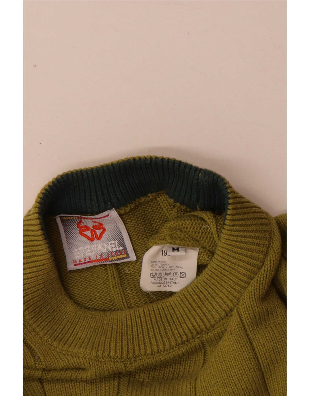 Stefanel Herre rund hals sweater mellemgrøn Colourblock bomuld