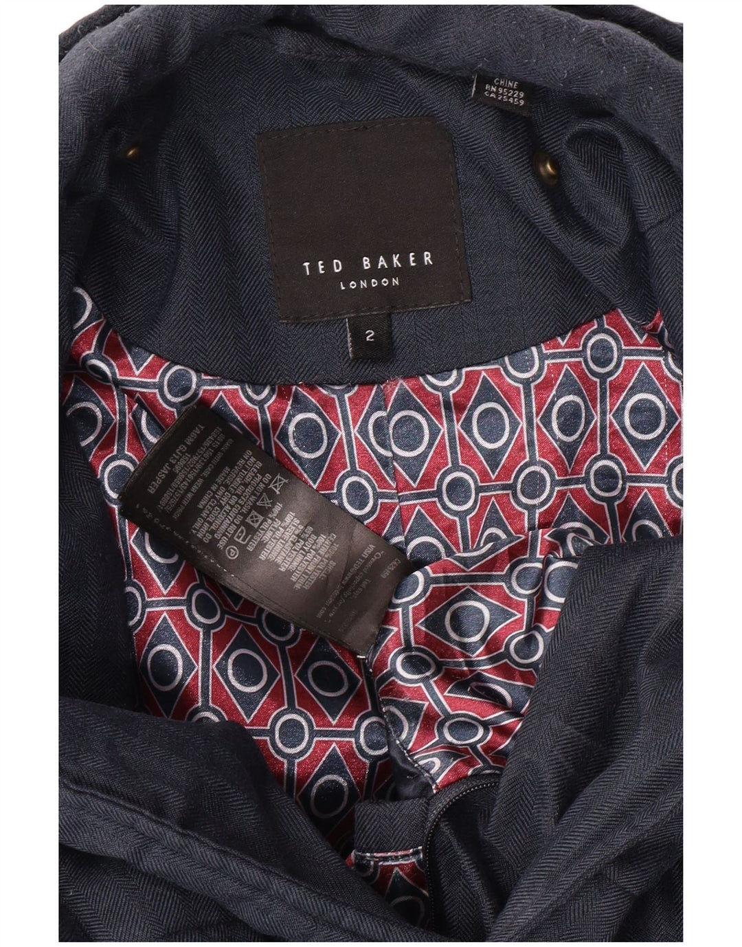 TED BAKER Herre quiltet jakke størrelse 2 Small Navy Blue Herringbone Classic