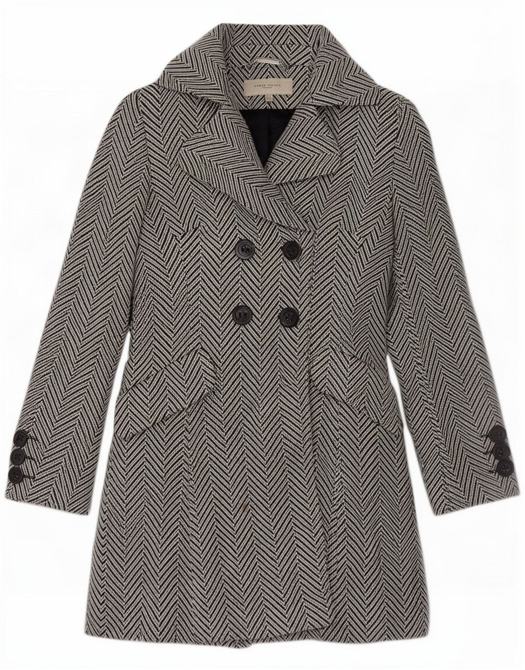 Karen Millen Dame Dobbeltradet Frakke UK 10 Lille sort sildebensuld