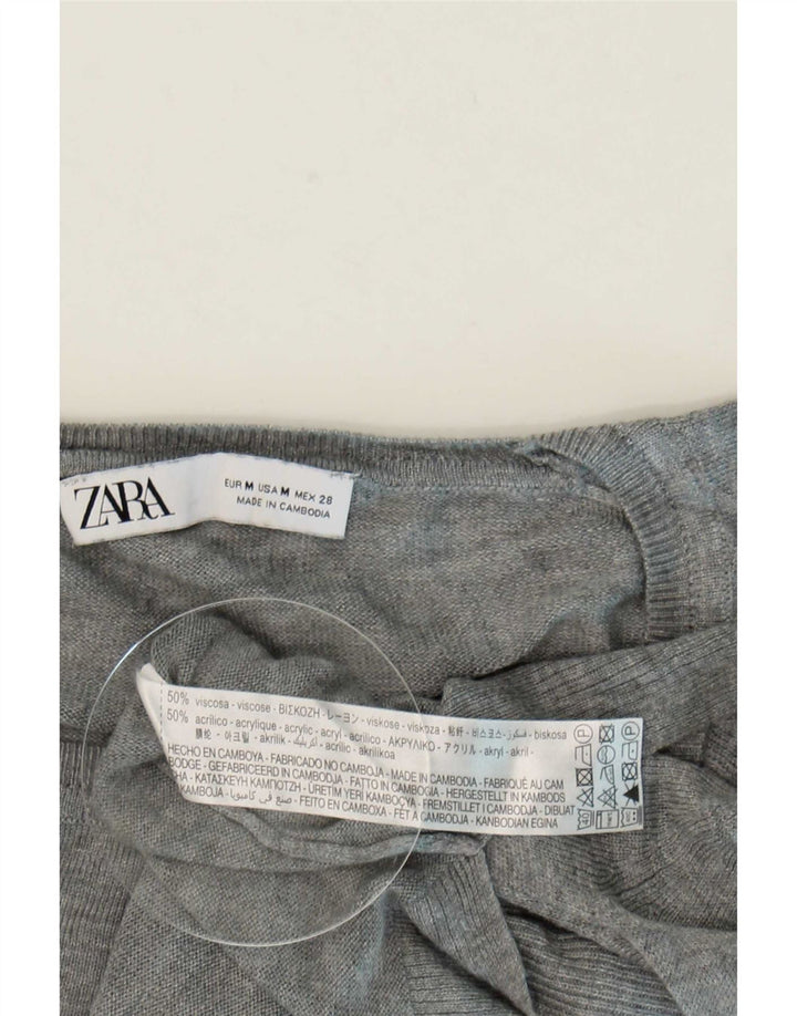 Zara Dame Oversized Crew Neck Jumper Sweater UK 14 Medium Grey Viscose