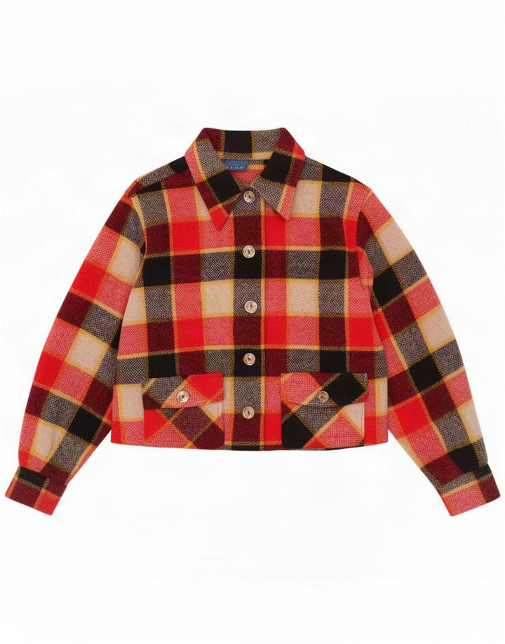 And Womens Flannel Crop Bomber Jacket IT 42 Medium Rød Plaid Uld