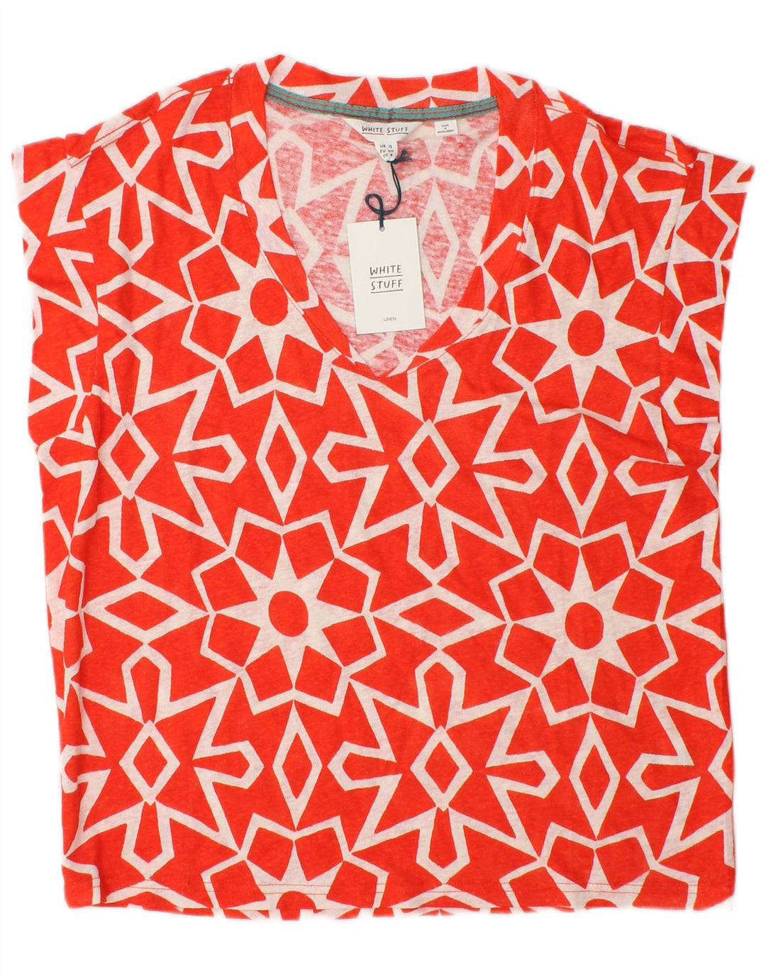 White Stuff Damebluse Top UK 12 Medium Rød Geometrisk Linned