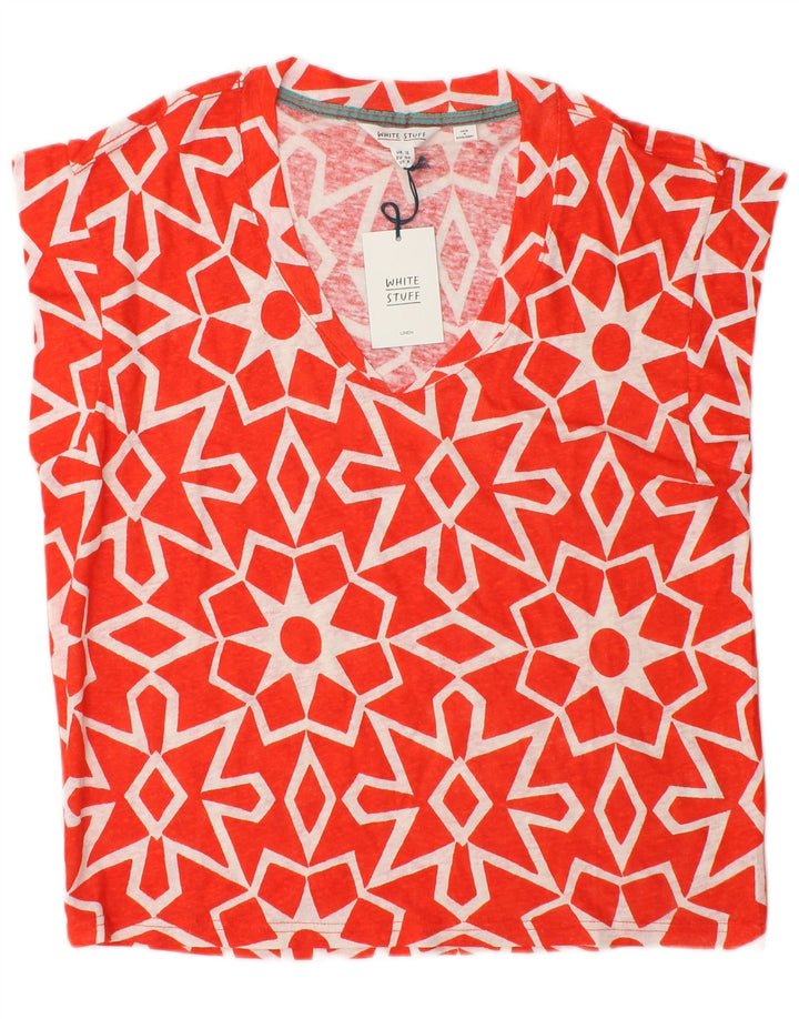 White Stuff Damebluse Top UK 12 Medium Rød Geometrisk Linned