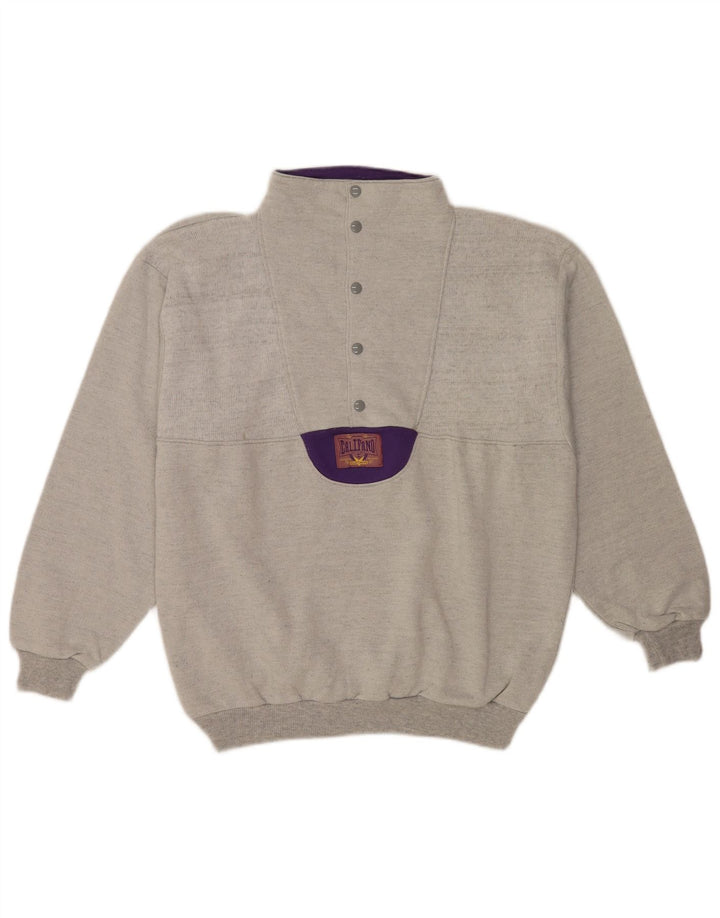 Vintage Herre Button Neck Sweatshirt Jumper XL Grå Bomuld Retro