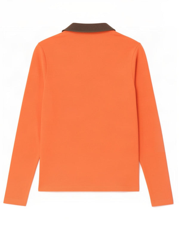 Lacoste Womens Long Sleeve Polo Shirt Size 44 Large Orange Colourblock