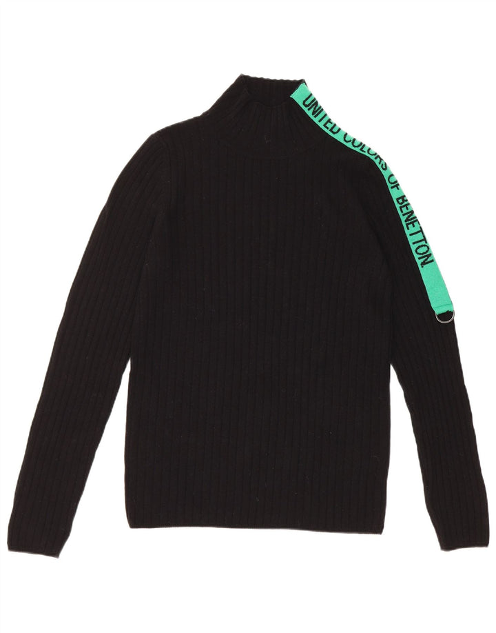 Benetton Dame Turtle Neck Jumper Sweater UK 12 Medium Black Colourblock