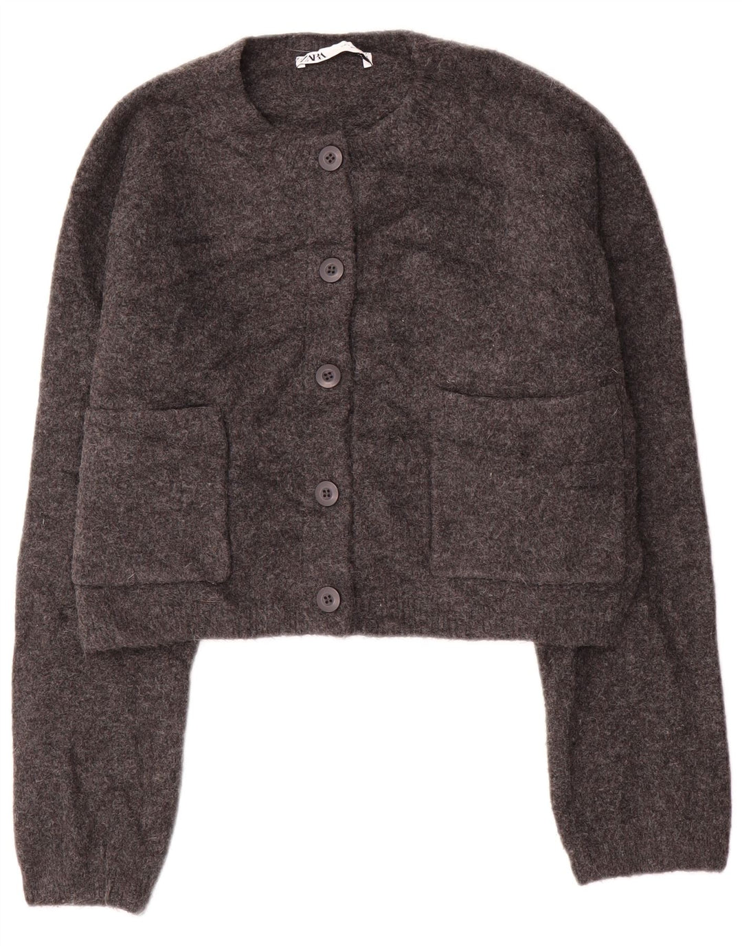 Zara Womens Crop Oversized cardigan sweater UK 10 Small Grå Akryl