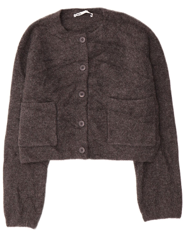 Zara Womens Crop Oversized cardigan sweater UK 10 Small Grå Akryl