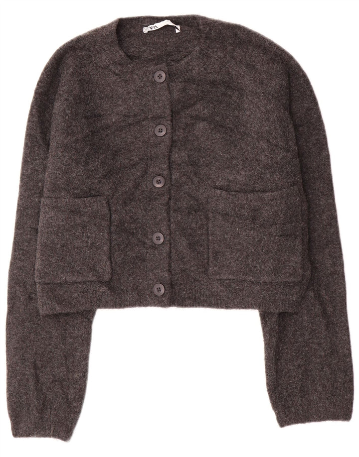 Zara Womens Crop Oversized cardigan sweater UK 10 Small Grå Akryl
