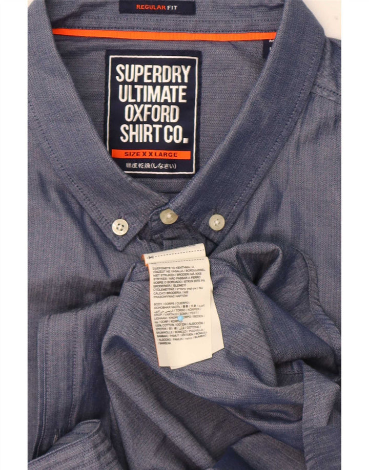 Superdry kortærmet herreskjorte med normal pasform 2XL blå bomuld
