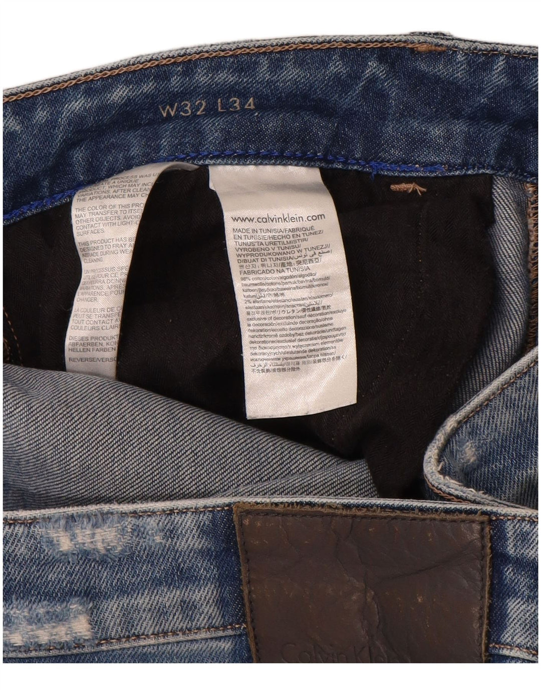 Calvin Klein Herre Distressed Slim Jeans W32 L34 Blå Bomuld