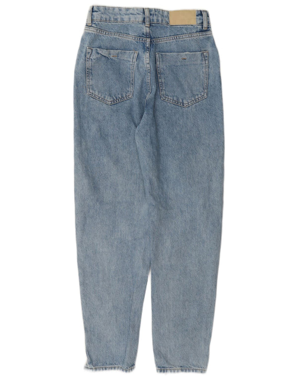 Zara Dame Højtaljede Distressed Tapered Jeans EU 34 2XS W24 L27 Blå