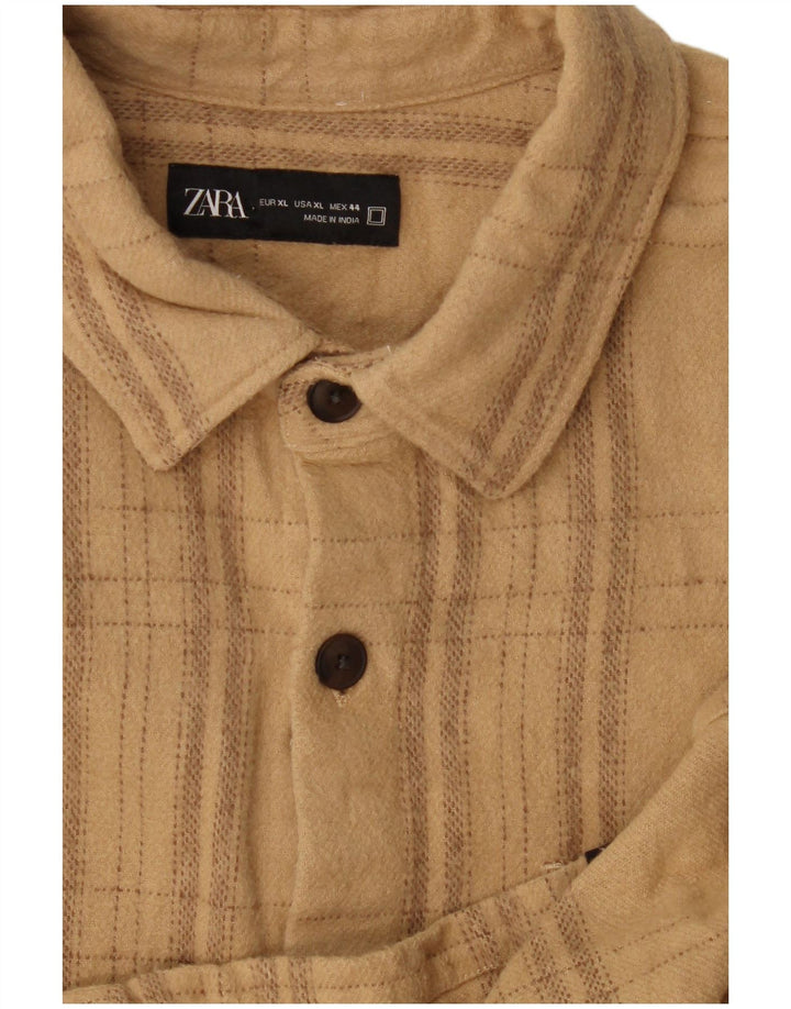 Zara Herre Flanelskjorte XL Beige Ternet