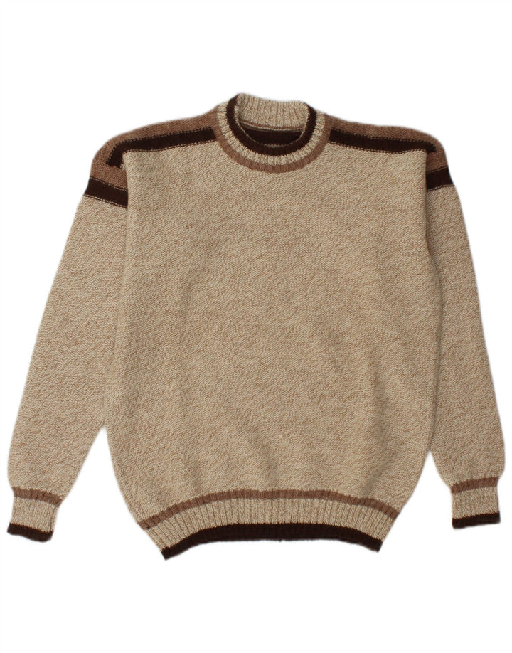 Vintage mænd med rund hals sweater mellembeige farveblok akryl