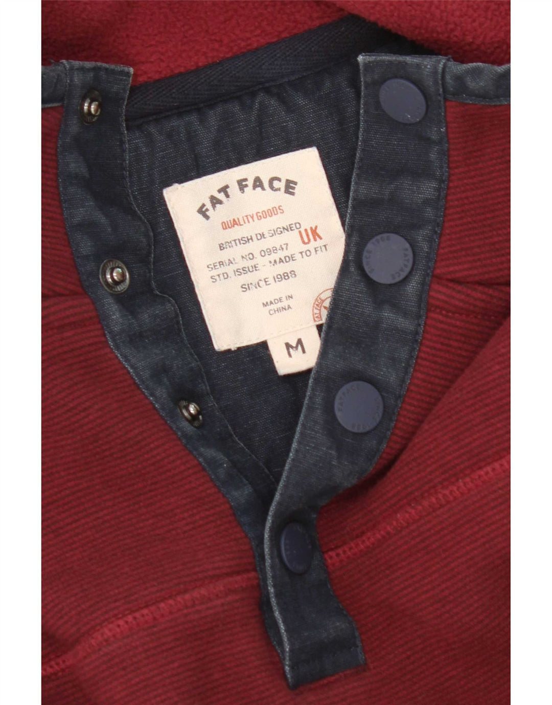 Fat Face Herre Button Neck Sweatshirt Jumper Medium Burgundy Nålestribe