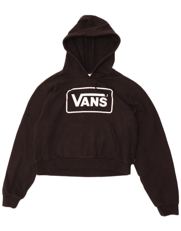 Vans Dame Oversized Crop Grafisk Hoodie Jumper UK 14 Medium Sort Bomuld