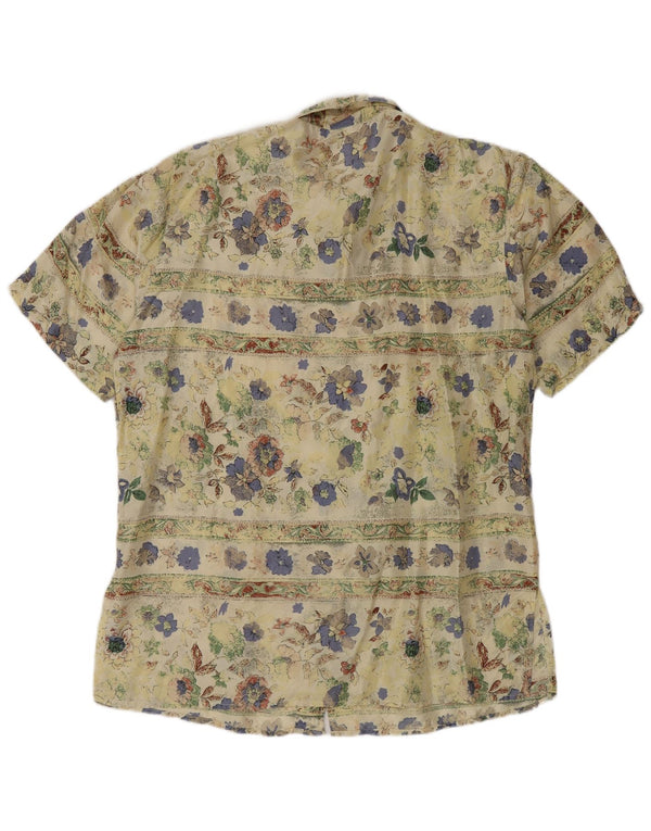 Vintage kvinders kortærmet skjortebluse EU 40 Medium Green Floral Silke