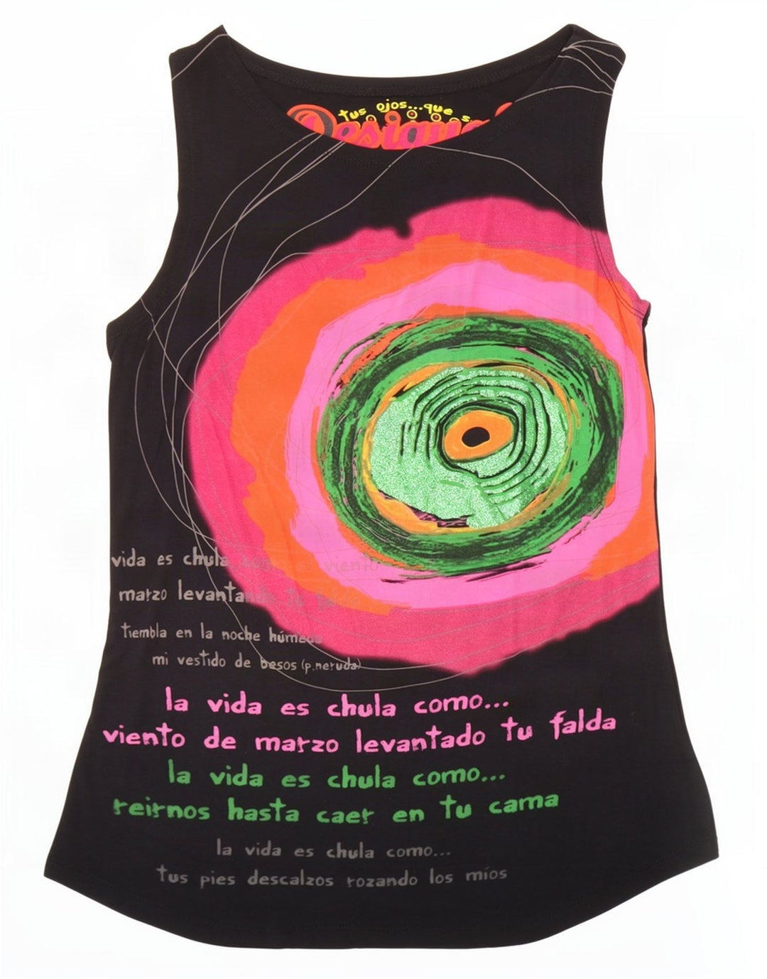Desigual Dame Grafisk Vest Top UK 14 Large Sort