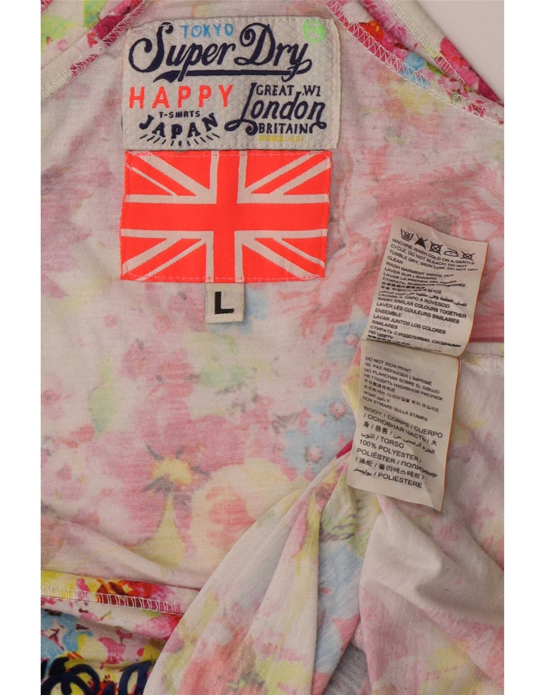 Superdry grafisk vest top til kvinder 16 Stor flerfarvet blomsterpolyester