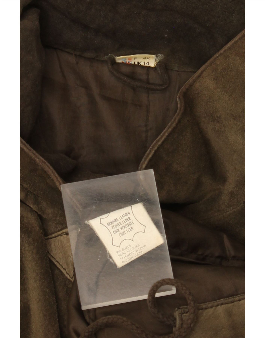 Vintage Dame Oversized hætte Ruskind Parka jakke UK 14 Large Khaki