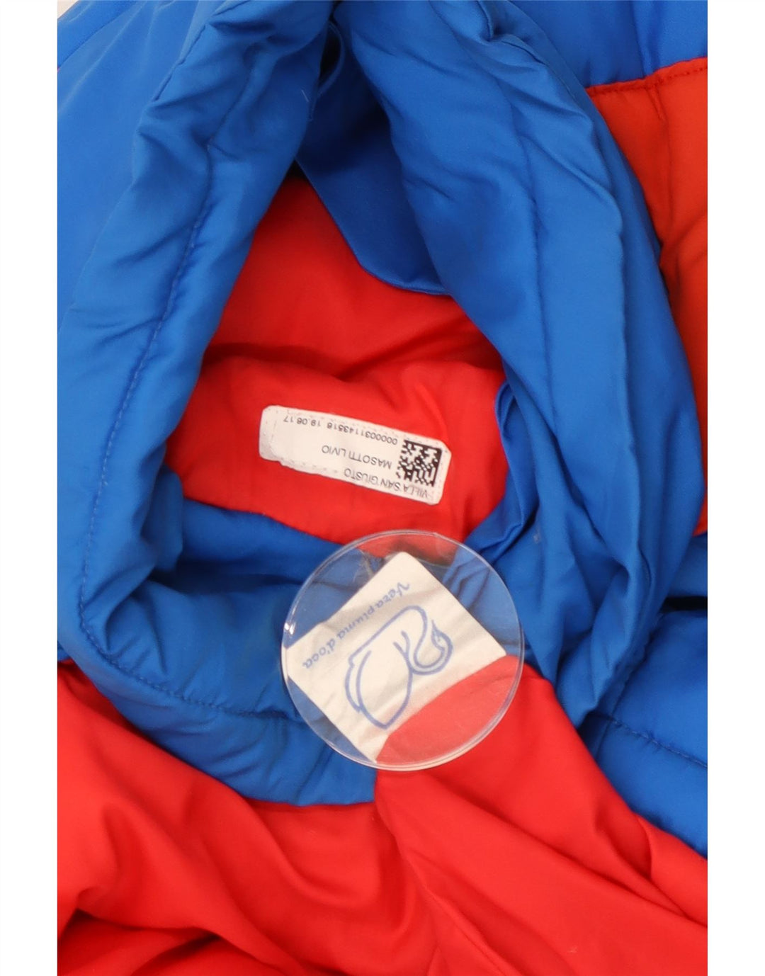 Vintage herre hætte polstret jakke UK 40 Stor blå farveblok polyamid