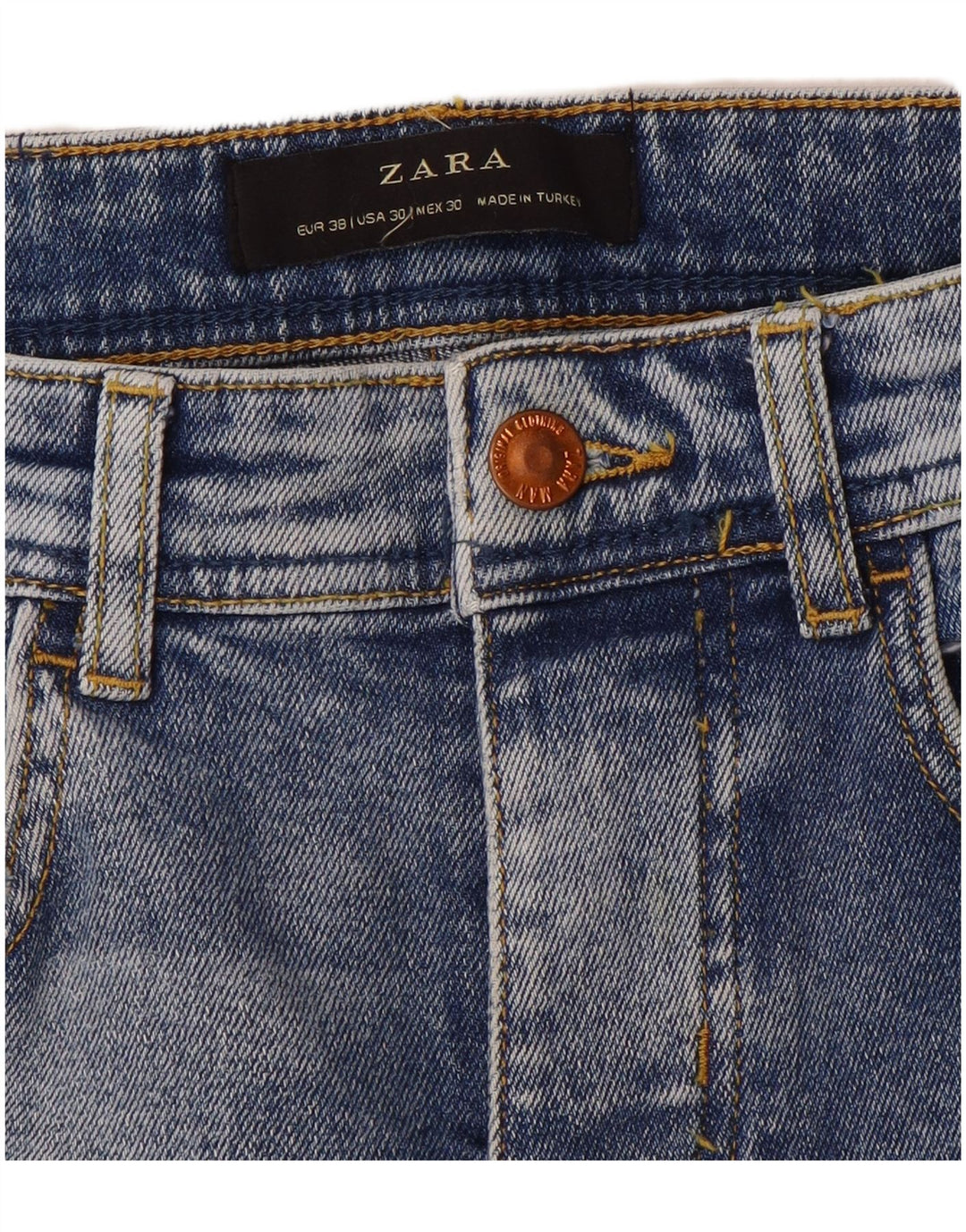 Zara Herre Distressed Slim Jeans EU 38 Small W30 L28 Blue Colourblock