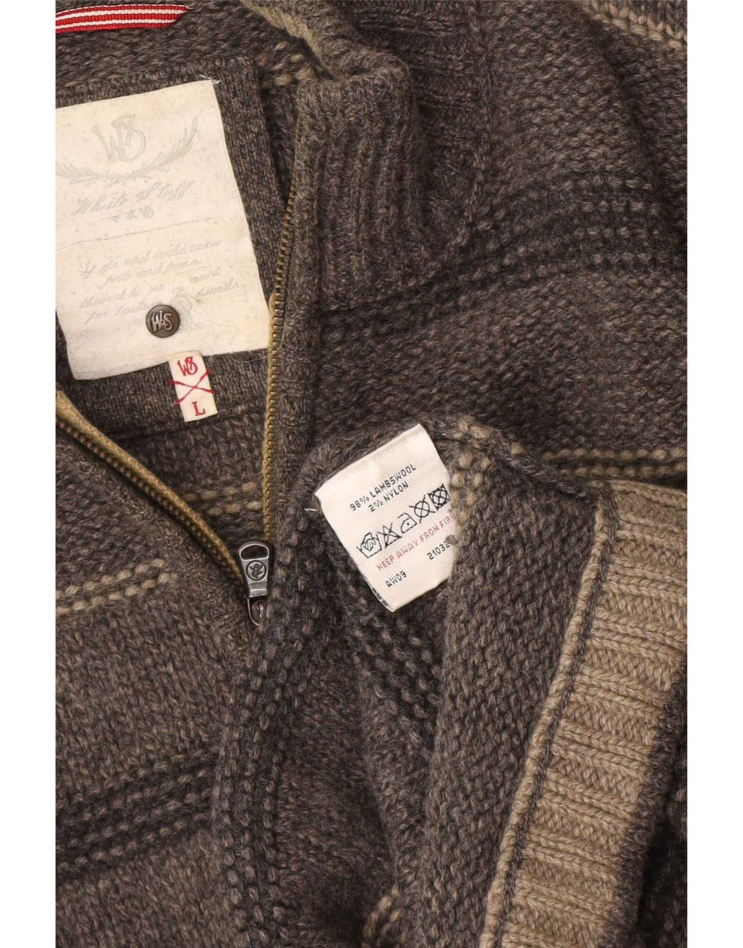 White Stuff Herre Zip Neck Jumper Sweater Stor Grå Stribet Lammeuld