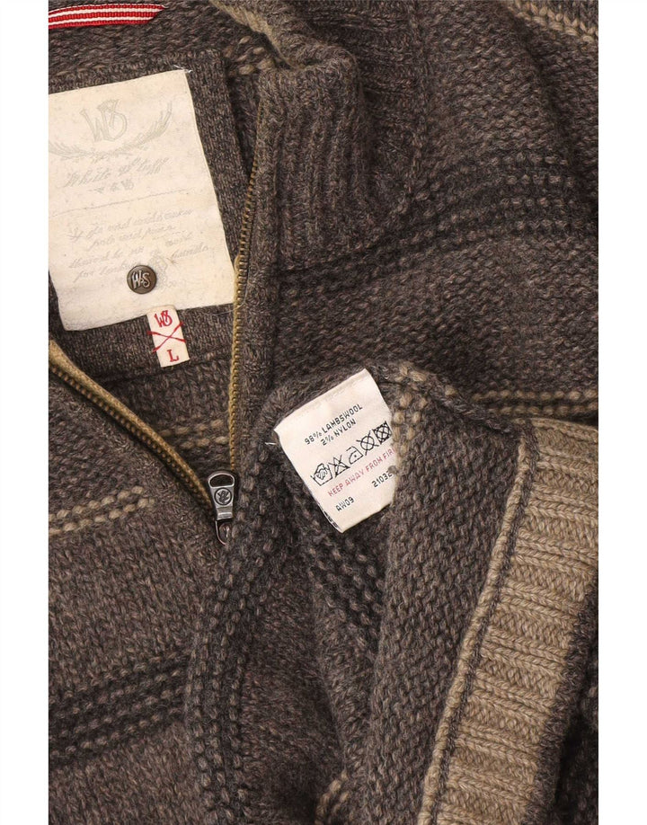 White Stuff Herre Zip Neck Jumper Sweater Stor Grå Stribet Lammeuld