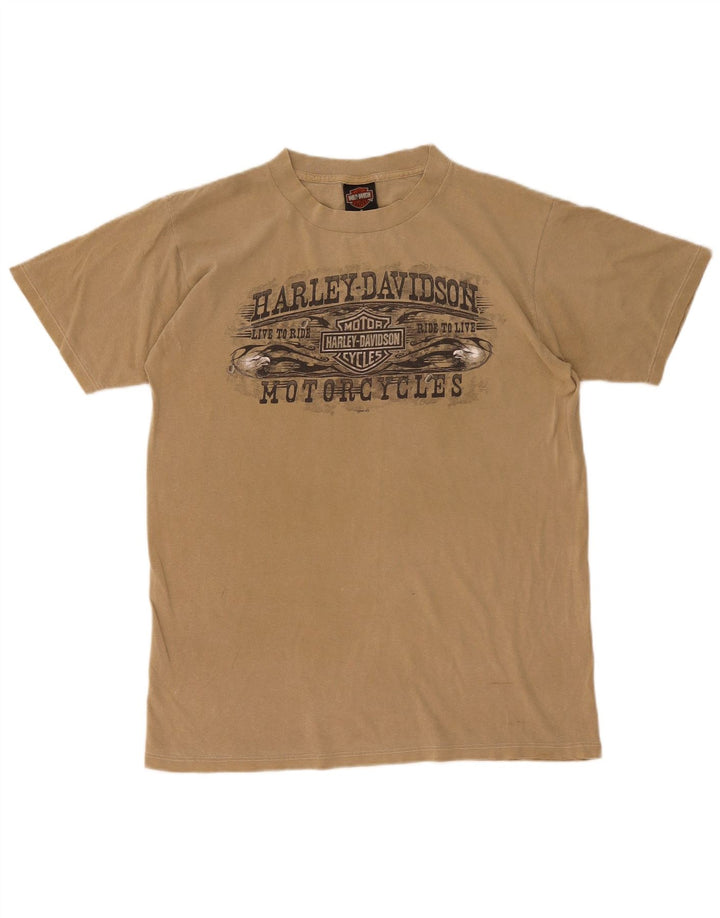 Harley Davidson Herre grafisk T-shirt Top Medium Beige Bomuld
