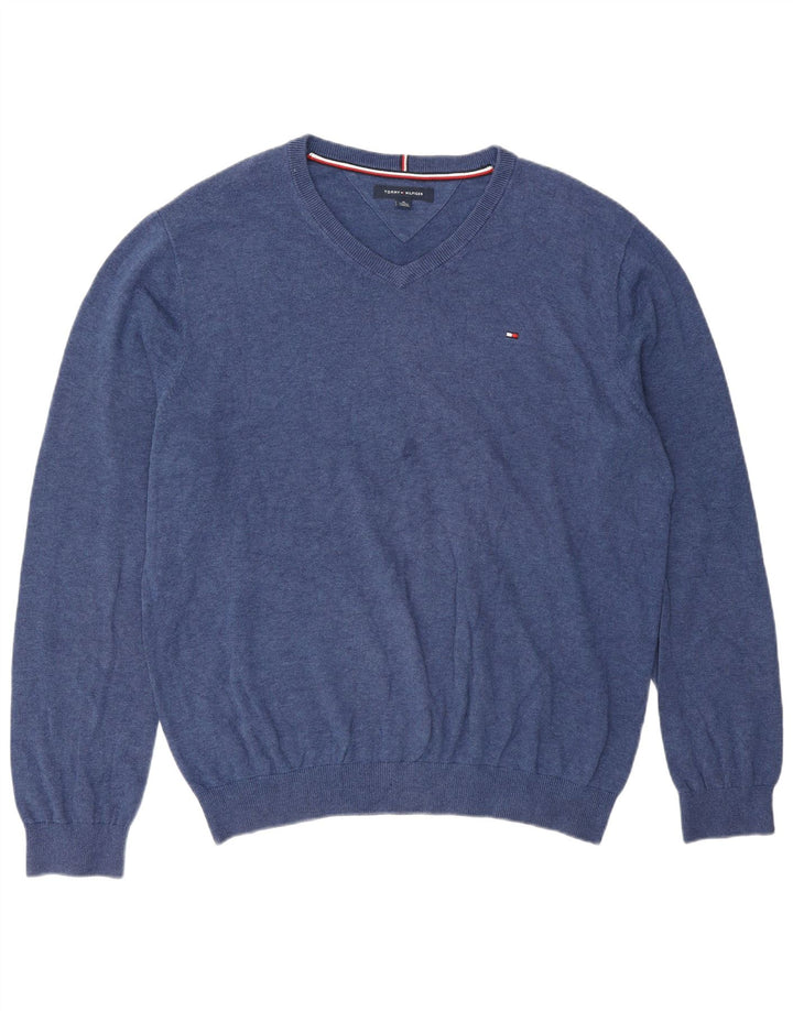 Tommy Hilfiger Herre V-hals sweater XL Blå Klassisk