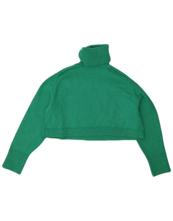 Zara Dame Crop Roll Neck Jumper Sweater UK 14 Medium Green Viscose
