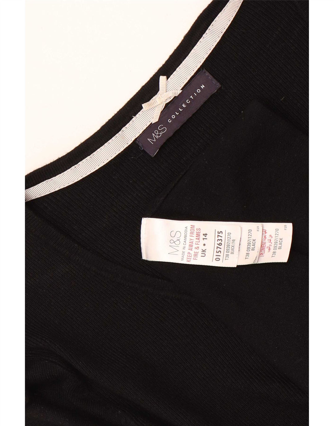 Marks & Spencer Dame 3/4-ærmet tunikatop UK 14 Medium Sort Viscose