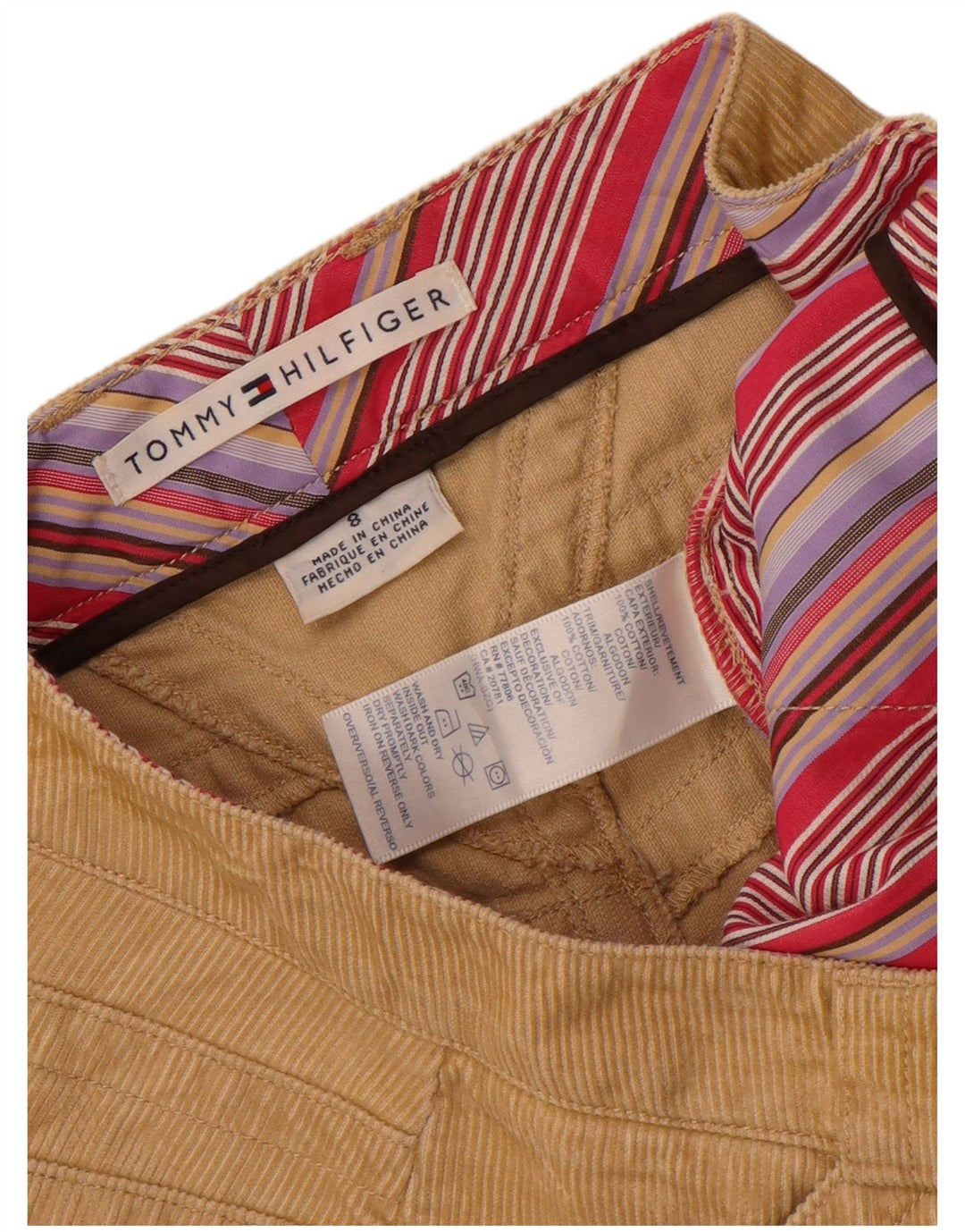 Tommy Hilfiger dame fløjlsnederdel US 8 Medium W32 Beige Bomuld