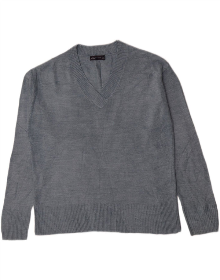 Marks & Spencer Dame V-hals sweater UK 16 Stor Blå Akryl