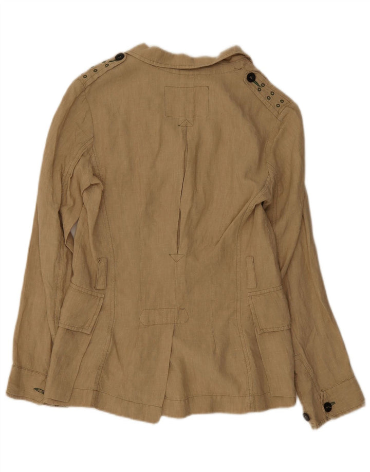 Woolrich Dame 4 Button Blazer Jacket UK 12 Medium Beige Linen