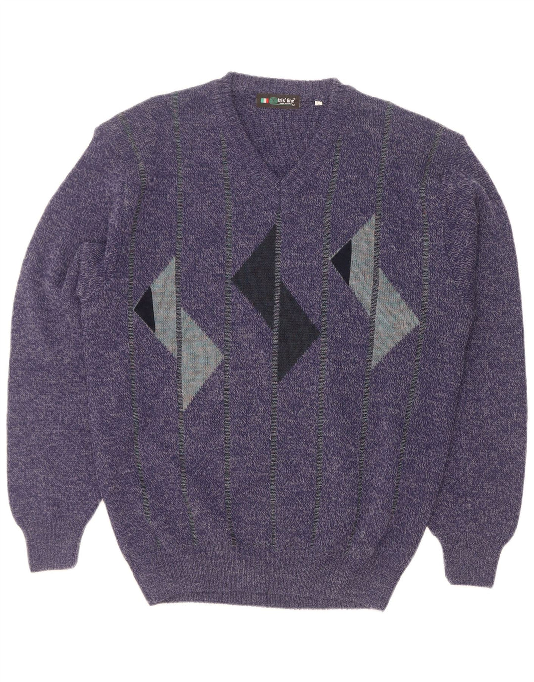 Tris Line Herre V-hals sweater Stor Marineblå Geometrisk