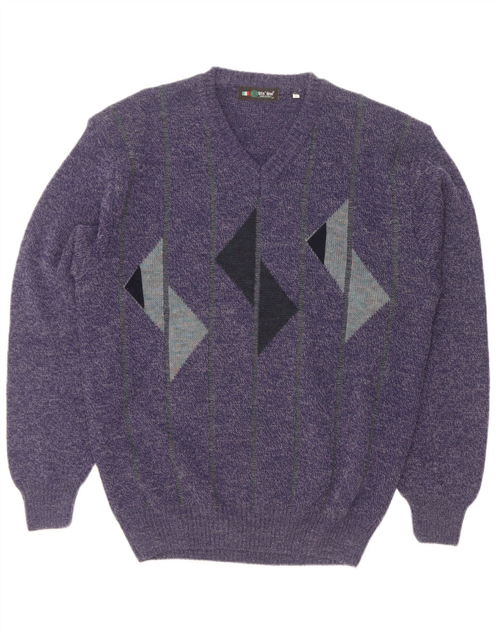 Tris Line Herre V-hals sweater Stor Marineblå Geometrisk