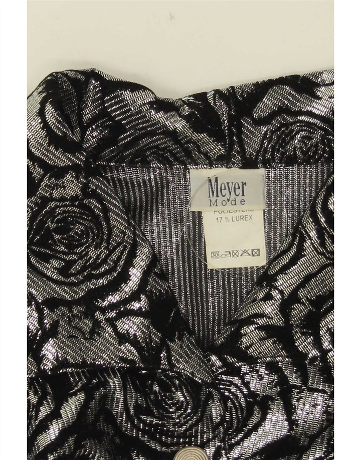 Vintage dameskjortebluse UK 28 6XL sølvblomstret polyester