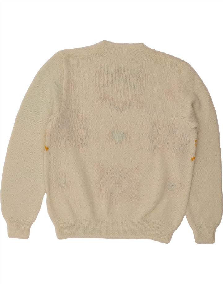 VINTAGE Womens Crew Neck Jumper Sweater UK 12 Medium White Argyle/Diamond Vintage Vintage and Second-Hand Vintage from Messina Hembry 