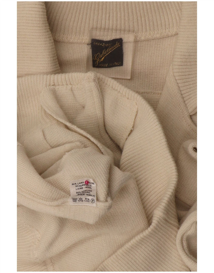 VINTAGE Herre cardigan sweater Medium White Colourblock Uld