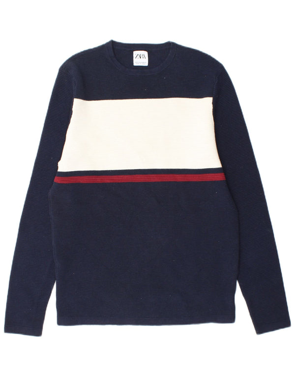 ZARA sweater med rund hals til mænd Medium marineblå Colourblock Bomuld