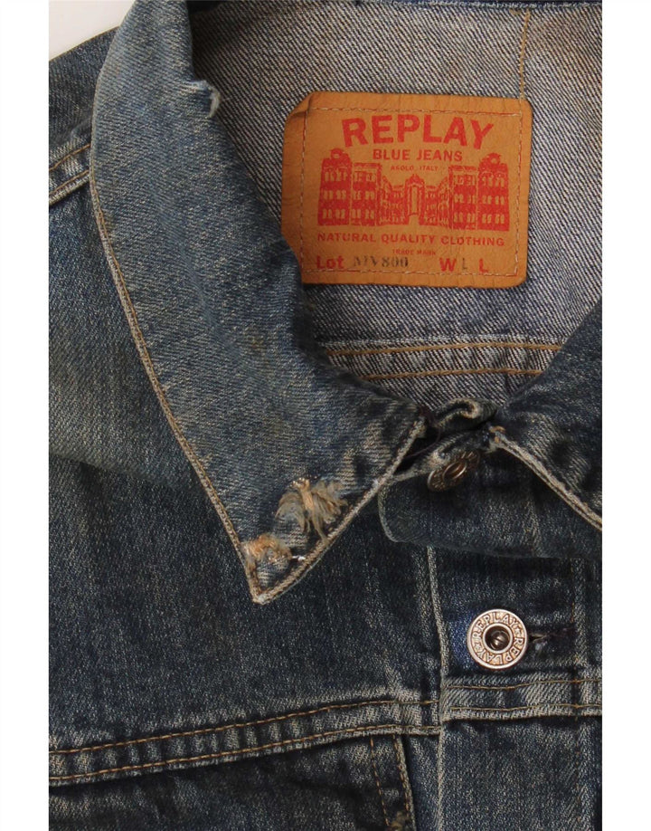 Replay Herre Distressed Denim Jacket UK 40 Large Blue Cotton