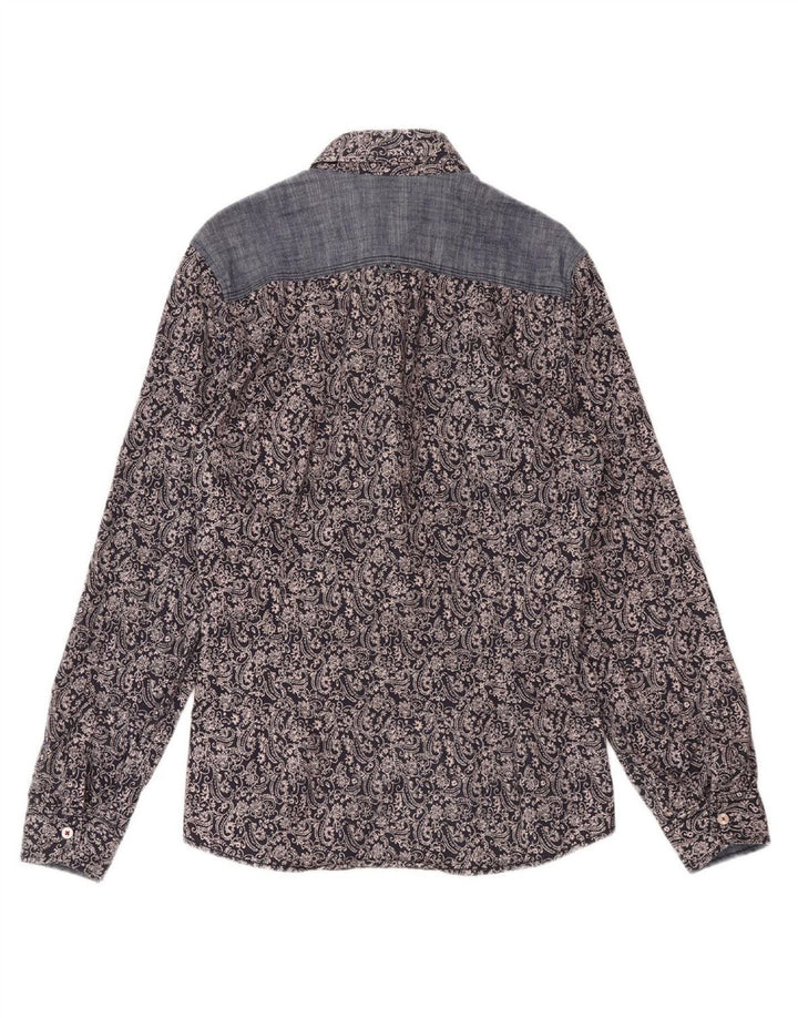 ENERGE Mens Shirt Medium Navy Blue Paisley