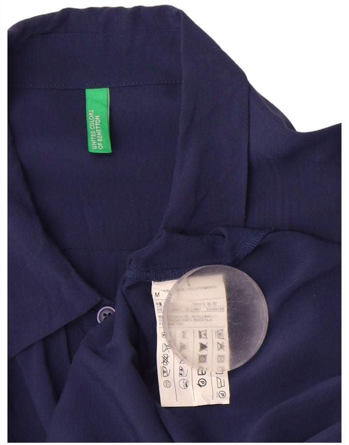 BENETTON Dameskjorte UK 12 Medium Navy Blue Viscose