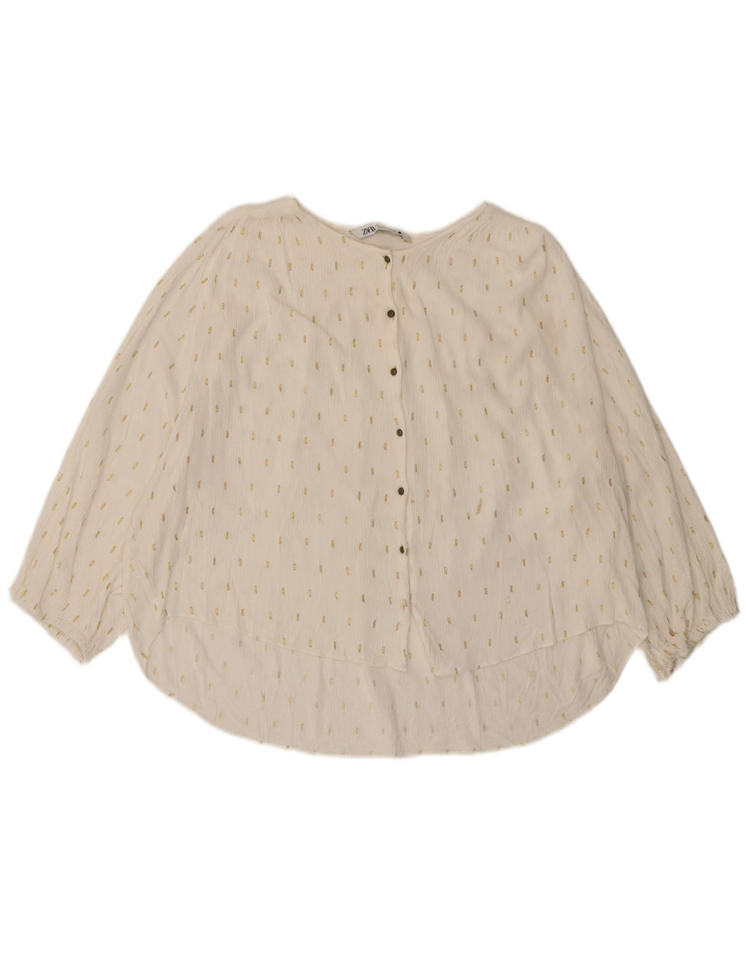 Zara Womens 3/4 Sleeve Oversized Shirt Blouse UK 14 Large Off White Spotted