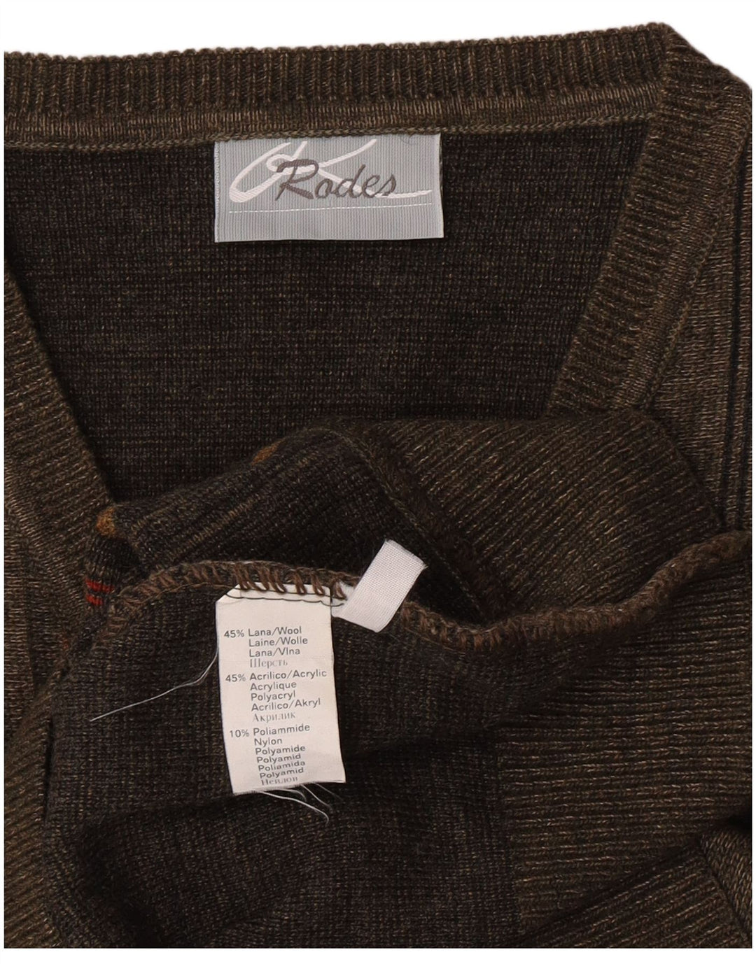 Rodes Herre V-hals sweater mellemgrøn stribet uld