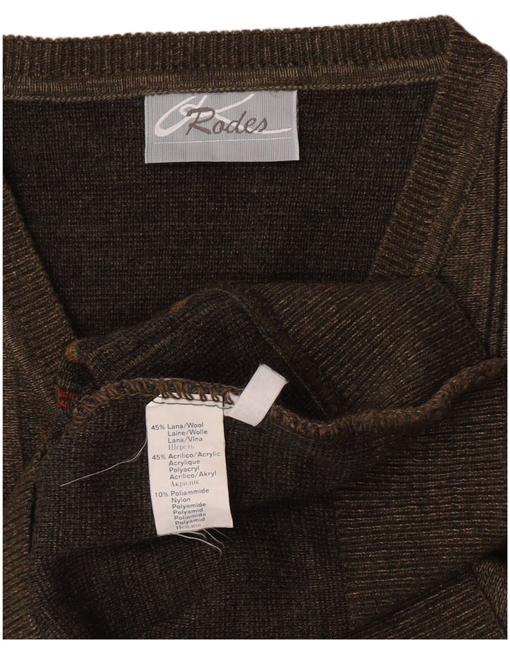 Rodes Herre V-hals sweater mellemgrøn stribet uld