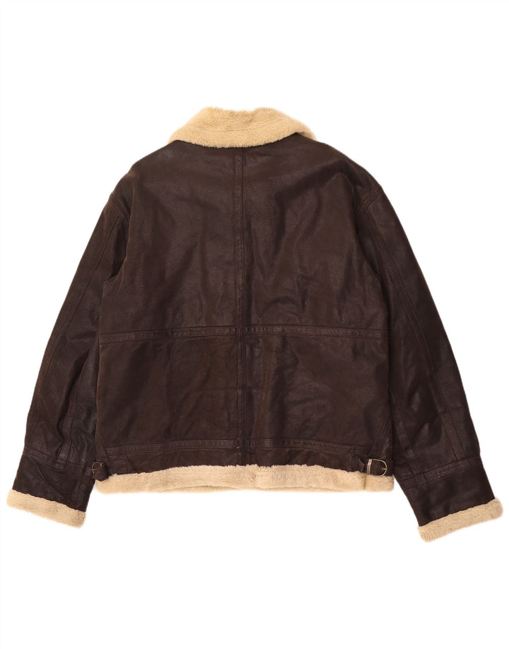 Vintage Herre Shearling Jacket UK 40 Stort brunt læder